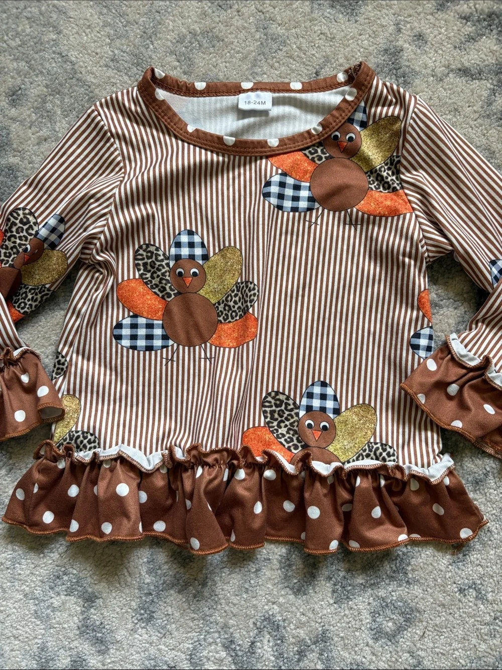 Girls Brown Turkey Print Ruffle Outfit